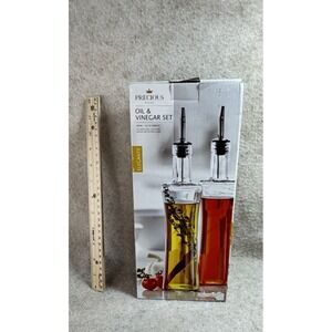 Glass Oil & Vinegar Set Stainless Steel Drizzling Pourers In Box